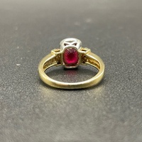 Ladies 9ct Yellow Gold Red Gemstone and Diamond Ring