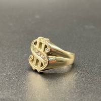 Mens 9ct Yellow Gold Dollar Sign Diamond Ring