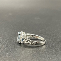 Ladies 14ct White Gold Blue Gemstone & Diamond Ring