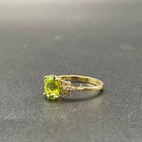 Ladies 10ct Yellow Gold Green Gemstone & Diamond Ring