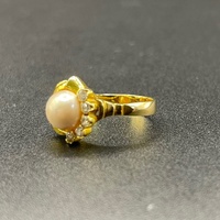 Ladies 9ct Yellow Gold White Pearl & Diamond Ring