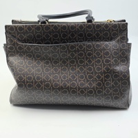 Calvin Klein Becky Triple Compartment Turnlock Tote Brown Khaki Black