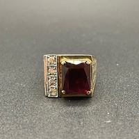 Mens 9ct Yellow Gold Red Ruby and Diamond Ring