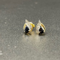 Ladies 9ct Yellow Gold Blue Sapphire & Diamond Stud Earrings