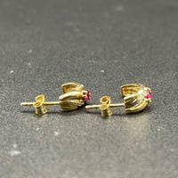 Ladies 9ct Yellow Gold Gemstone Semi Hoop Earrings