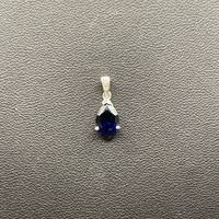 Ladies 10ct White Gold Blue Sapphire & Diamond Droplet Pendant