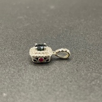 Ladies 10ct White Gold Blue Sapphire & Diamond Pendant