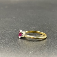 Ladies 18ct Yellow Gold Red Gemstone & Diamond Ring