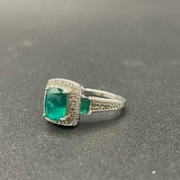 Ladies 9ct White Gold Blue Green Stone & Diamond Ring