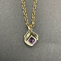 Ladies 9ct Yellow Gold Belcher Link & Purple Pendant