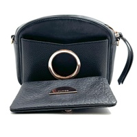 Mimco 60250329 Serene Crossbody Bag Black Pebbled Leather Rose Gold