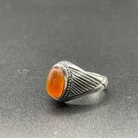 Mens 925 Sterling Silver Orange Stone Ring