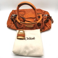 Chloe Paddington Orange Leather Handbag Gold Tone Hardware with Padlock and Key