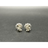 Ladies 9ct White Gold Natural Diamond Cluster Stud Earrings