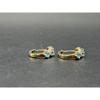 Ladies 9ct Yellow Gold Blue Gemstone & Diamond Huggie Hoop Earrings