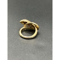Unisex 9ct Yellow Gold Green Eyed Snake Ring 