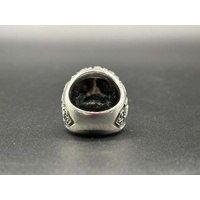 Mens 925 Sterling Silver Red Stone Skull Ring