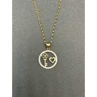 Ladies 9ct Yellow Gold Belcher Link Chain & Circle Pendant 