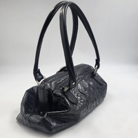Ralph Raviani Black Leather Satchel Handbag Croc Embossed Rhinestone Buckle