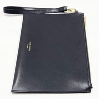 Ted Baker London Black Leather Envelope Wristlet Clutch Zip Pouch Gold Tones