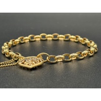 Ladies 9ct Yellow Gold Mum Heart Locket Belcher Link Bracelet