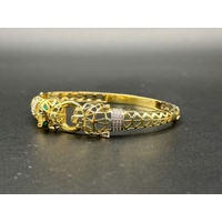Unisex 18ct Yellow Gold Panther Green Gemstone Bangle