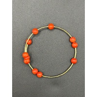 Ladies 18ct Yellow Gold Red Bead Cuff Bangle