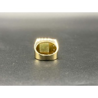 Mens 14ct Yellow Gold Green Gemstone and Diamonds Ring