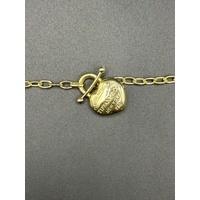 Ladies 18ct Yellow Gold Cable Link Heart Charm Bracelet