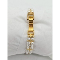 Felicia Ladies Quartz Watch Gold Tone Crystal Bezel Faux Pearl Band