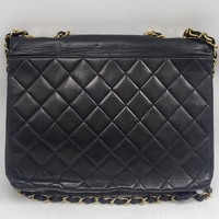 CHANEL Classic Maxi Flap Shoulder Bag Black Lambskin Leather Gold Chain Authenticated