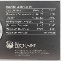 2024 Perth Mint Mini Kangaroo Gold Coin 0.5g 99.99% Pure Gold $2 AUD in Display Card