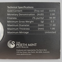 2025 Perth Mint Mini Kangaroo Gold Coin 0.5g 9999 Fine Gold $2 Australia in Card