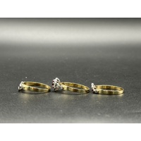 Ladies 9ct Yellow Gold Red Sapphire & Diamond 3 Ring Set