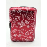 OGON White Floral Pattern Red Aluminum Card Wallet Credit Card Holder