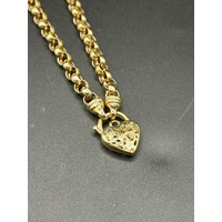Ladies 9ct Yellow Gold Round Belcher Link Heart Clasp Necklace