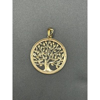 Ladies 9ct Yellow Gold Diamond Tree of Life Round Pendant