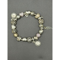 Ladies 925 Sterling Silver Pandora Charm Bracelet with 20 Mixed Charms