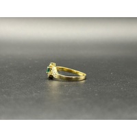 Ladies 18ct Yellow Gold Green Stone & Diamond Ring