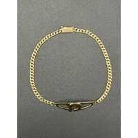 Unisex 18ct Yellow Gold Curb Link Patterned Plaque Bracelet