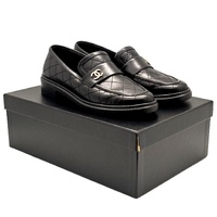 CHANEL Black Quilted Leather CC Logo Flat Loafers Shoes EU 36.5C AU 6 6.5