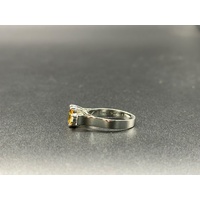 Ladies 18ct White Gold Amber Sapphire & Diamond Ring