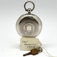JW 1888 London Antique Pocket Watch Sterling Silver Key Wind White Dial