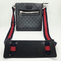 Gucci GG Supreme Black Grey Small Messenger Crossbody Bag Web Strap + COA