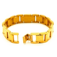 GUESS Frontier Mens Gold Plated Stainless Steel Crystal Flat Chain Bracelet 19cm