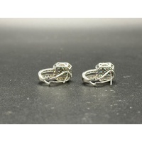 Ladies 10ct White Gold Diamond & Blue Gemstone Earrings