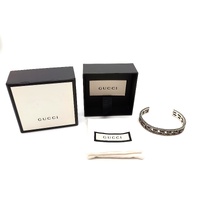 Gucci Square G Cuff Bracelet Aged Sterling Silver AG925 Italy with Box Papers