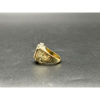 Mens 9ct Yellow Gold Checkered Shield Ring