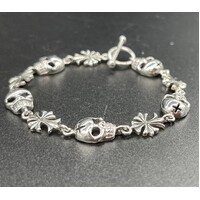 Unisex Sterling Silver Skull & Cross Bracelet (Brand New)