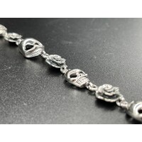 Unisex Sterling Silver Flower & Skull Bracelet (Brand New)